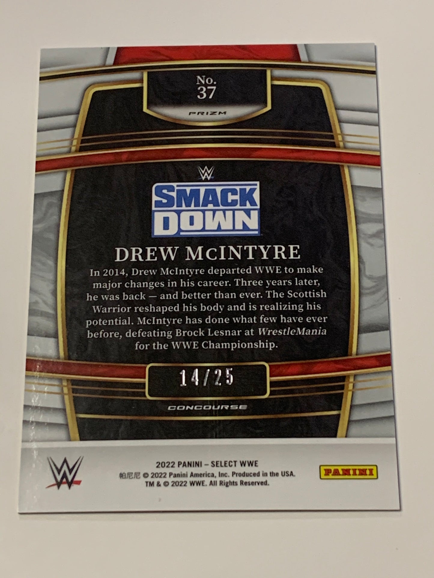 Drew McIntyre 2022 WWE Select Mezzanine Tie-Dye Prizm Refractor #14/25