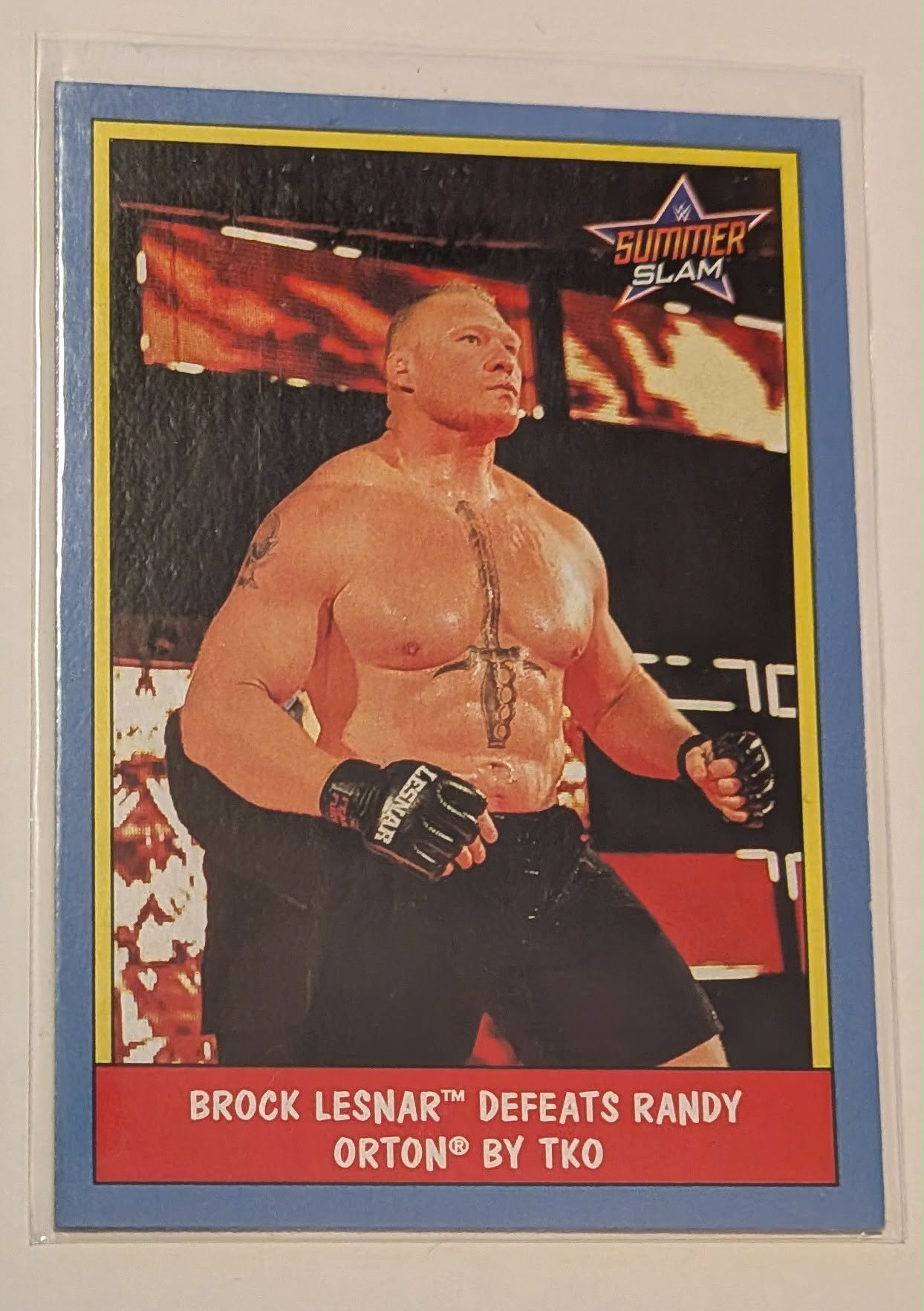 2017 Topps Heritage WWE #50 Brock Lesnar Defeats Randy Orton