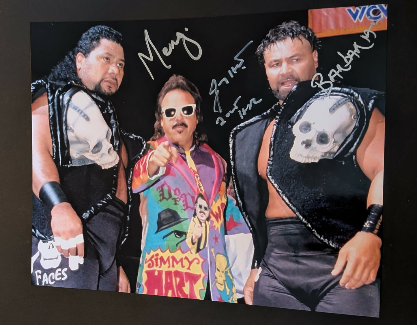 Faces of Fear (Meng Barbarian Jimmy Hart) Pose 1 Triple Signed Photo COA