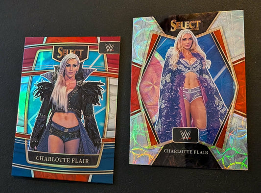 Charlotte Flair 2 Insert Lot 2022 Select Red & Blue Prizm #45 & Scope 101