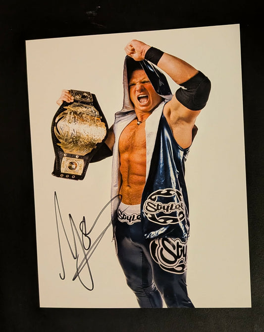 AJ Styles Signed Photo w/belt COA