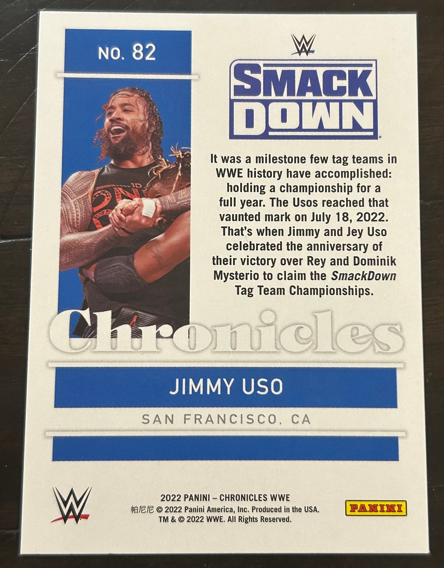 Jimmy Uso 2022 WWE Panini Chronicles Card