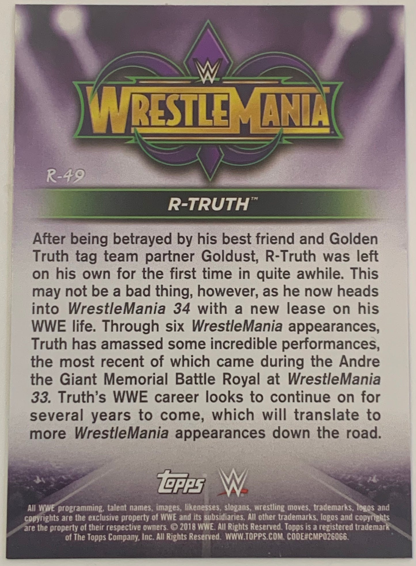 R-Truth 2018 WWE Topps Wrestlemania Card