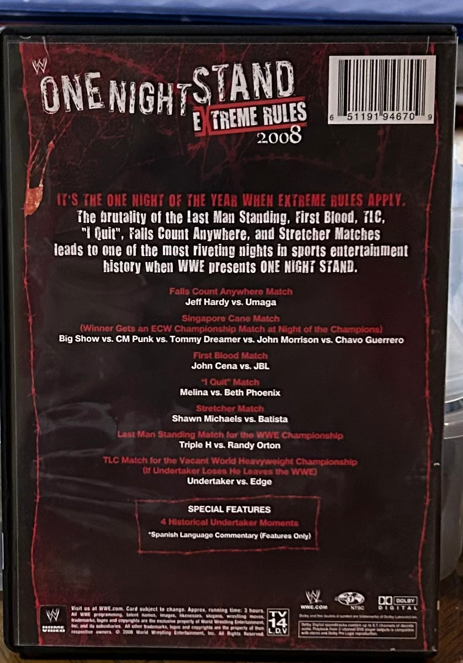 WWE “One Night Stand 2008, Extreme Rules” DVD (Jeff Hardy, Umaga