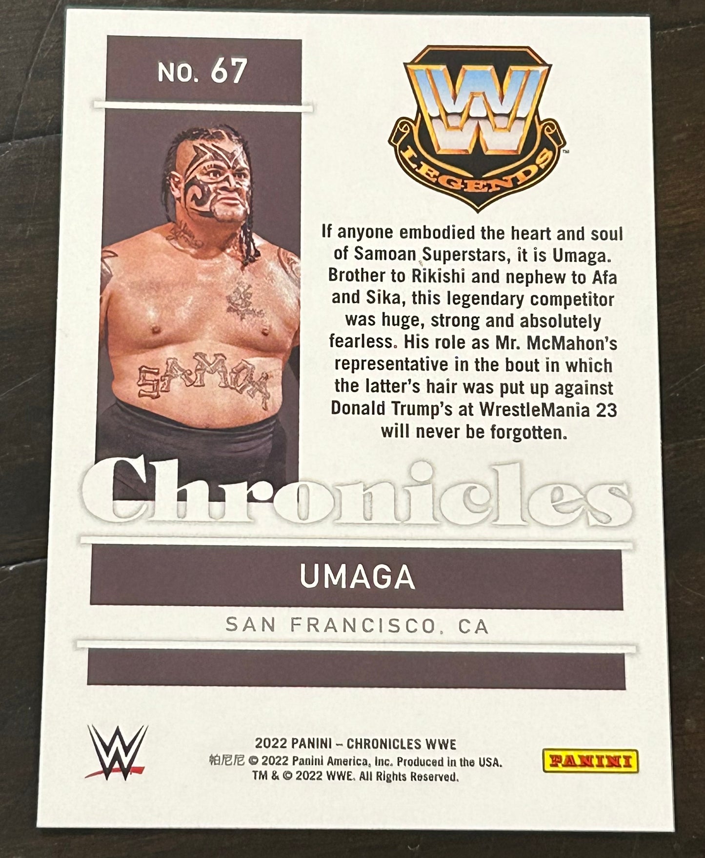 Umaga 2022 WWE Panini Chronicles Card