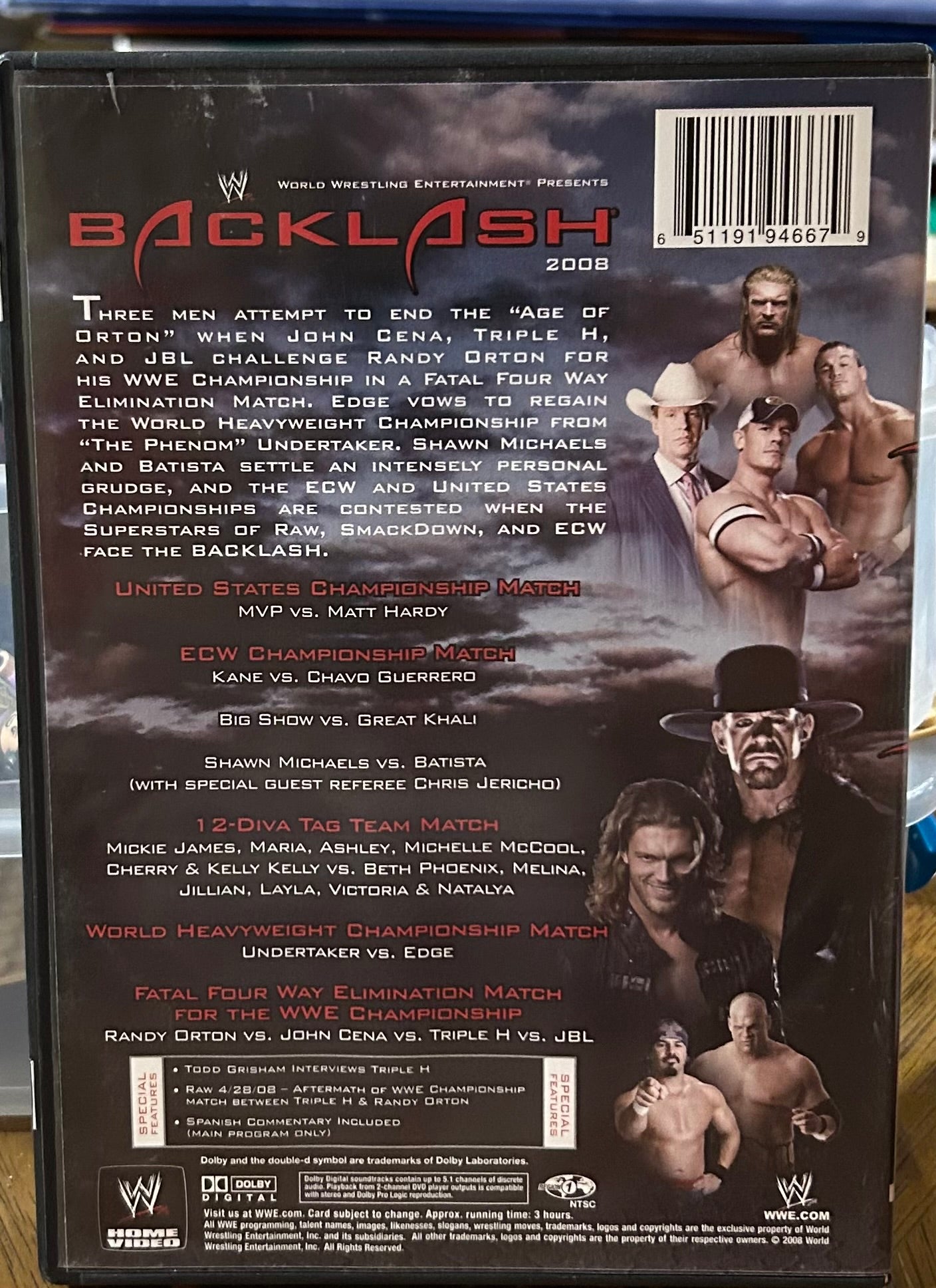 *WWE “Backlash 2008” DVD (The Undertaker, Cena, Triple H & so much more)