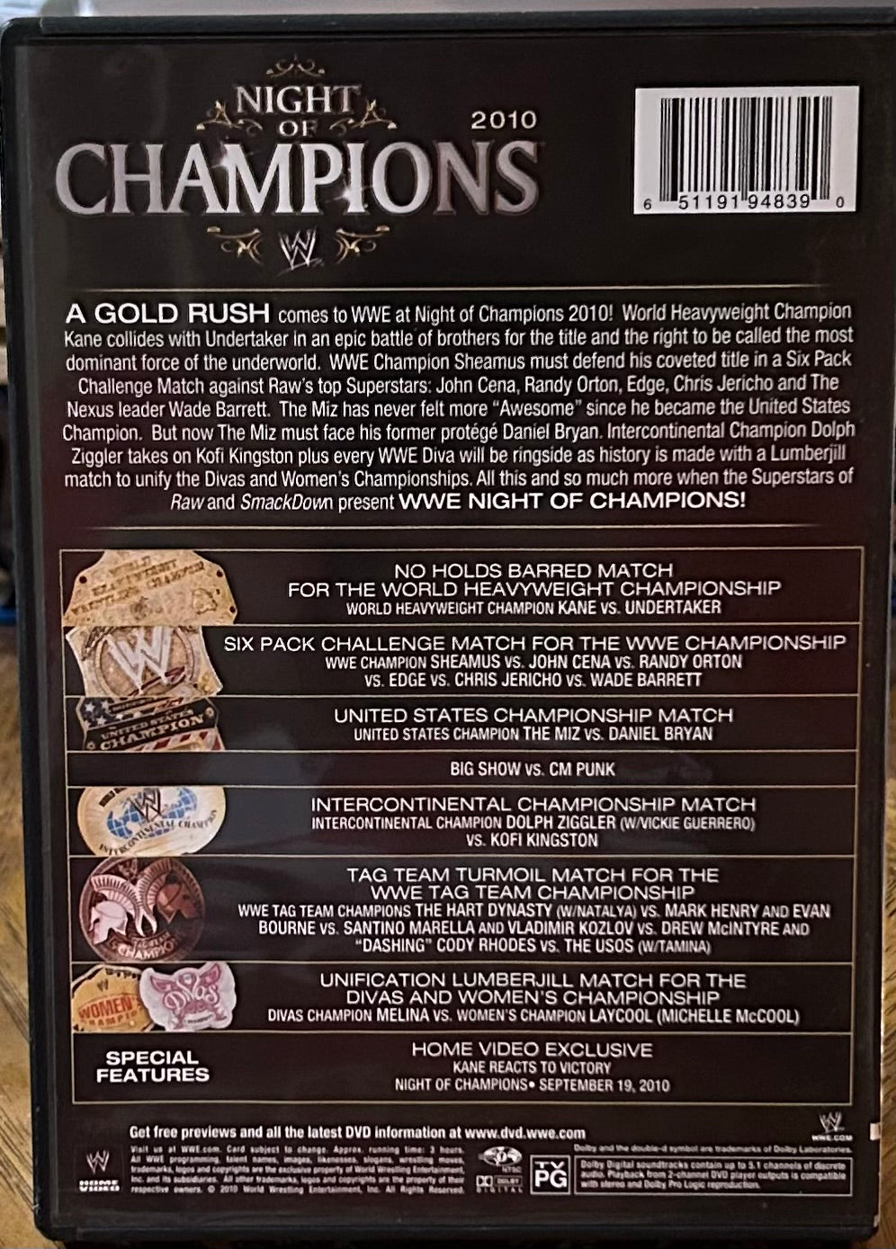 *WWE “Night of Champions 2010” DVD (The Undertaker, Kane, CM Punk & so much more)