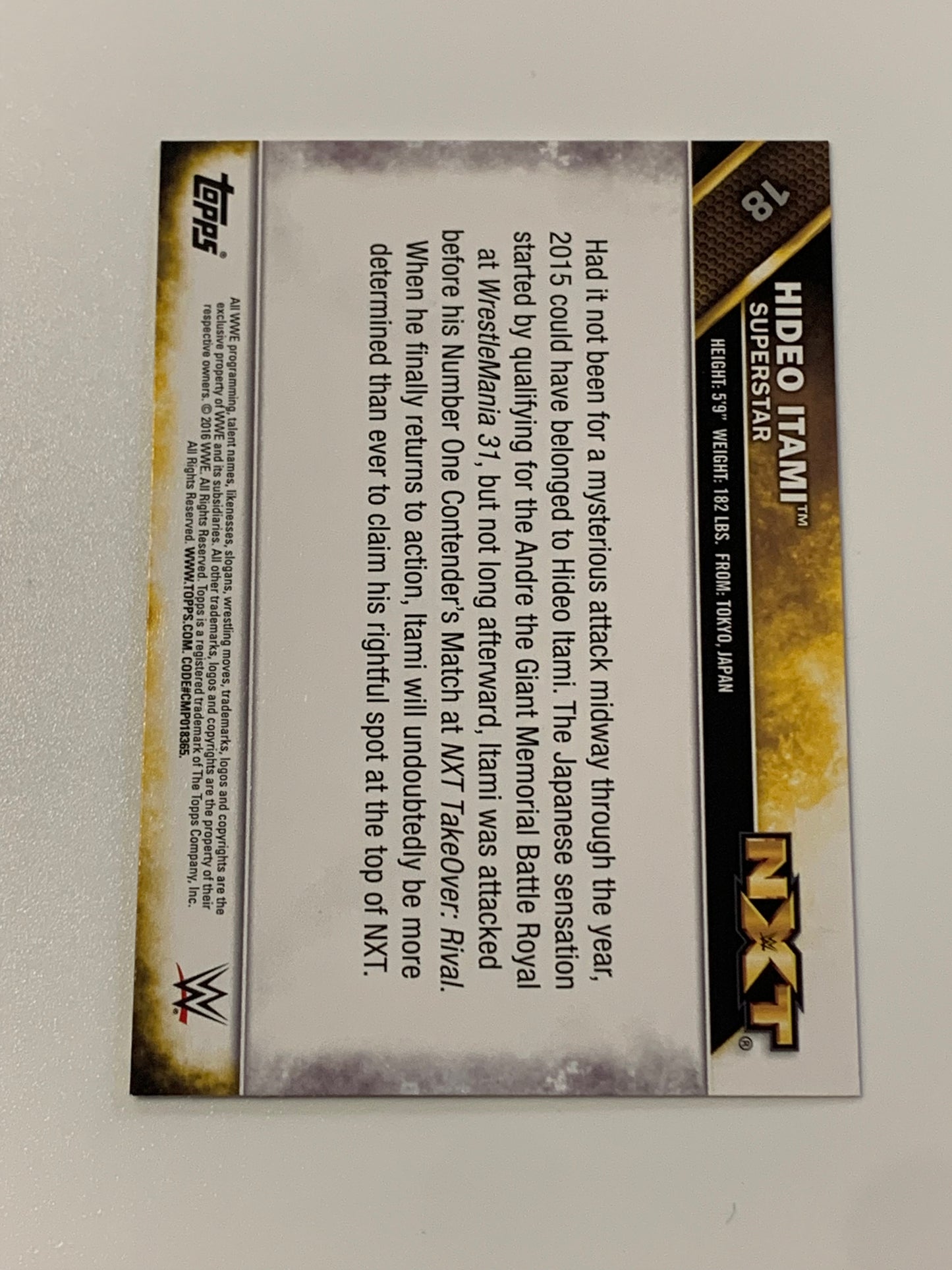 Hideo Itami aka KENTA Signed 2016 WWE NXT COA