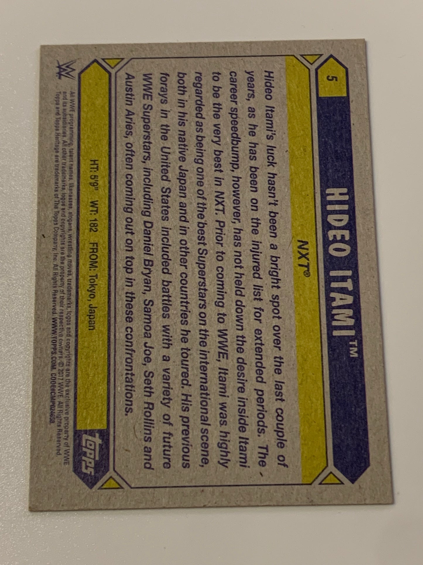 Hideo Itami aka KENTA SIGNED 2017 WWE NXT Topps FUTURE STARS RC COA