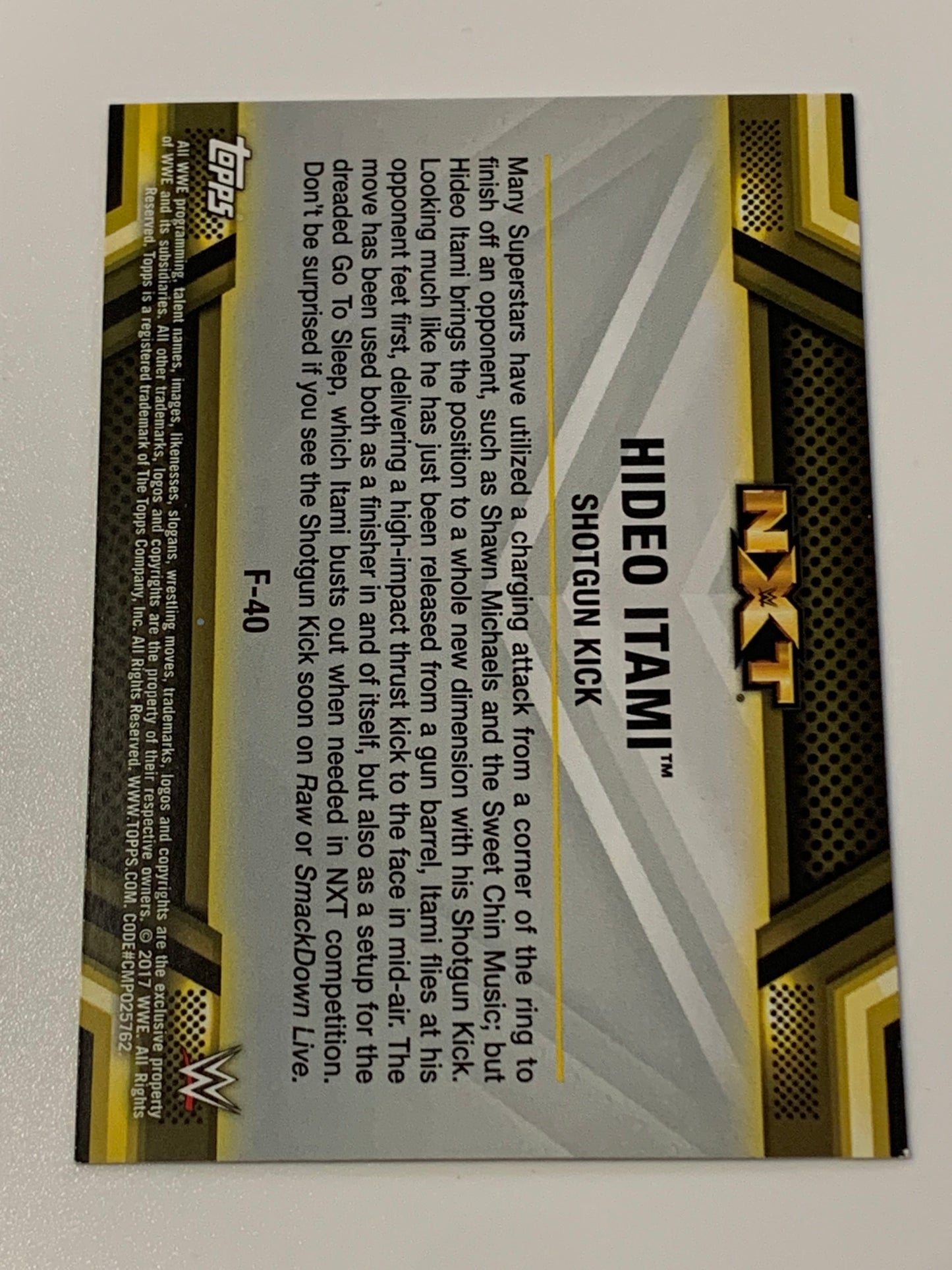 Hideo Itami aka KENTA 2017 WWE NXT SIGNED Topps Card COA