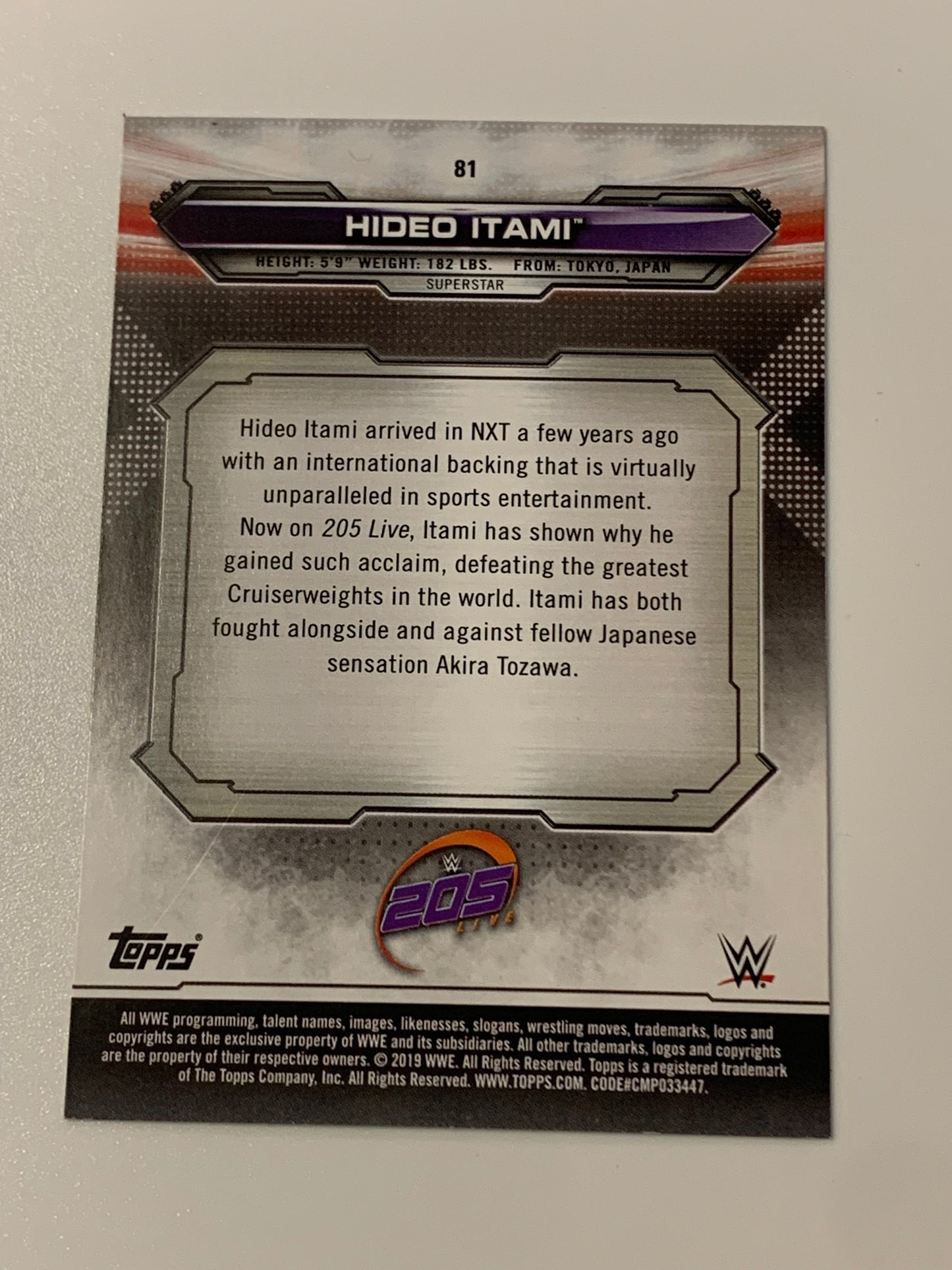 Hideo Itami aka KENTA SIGNED 2019 WWE NXT Card COA