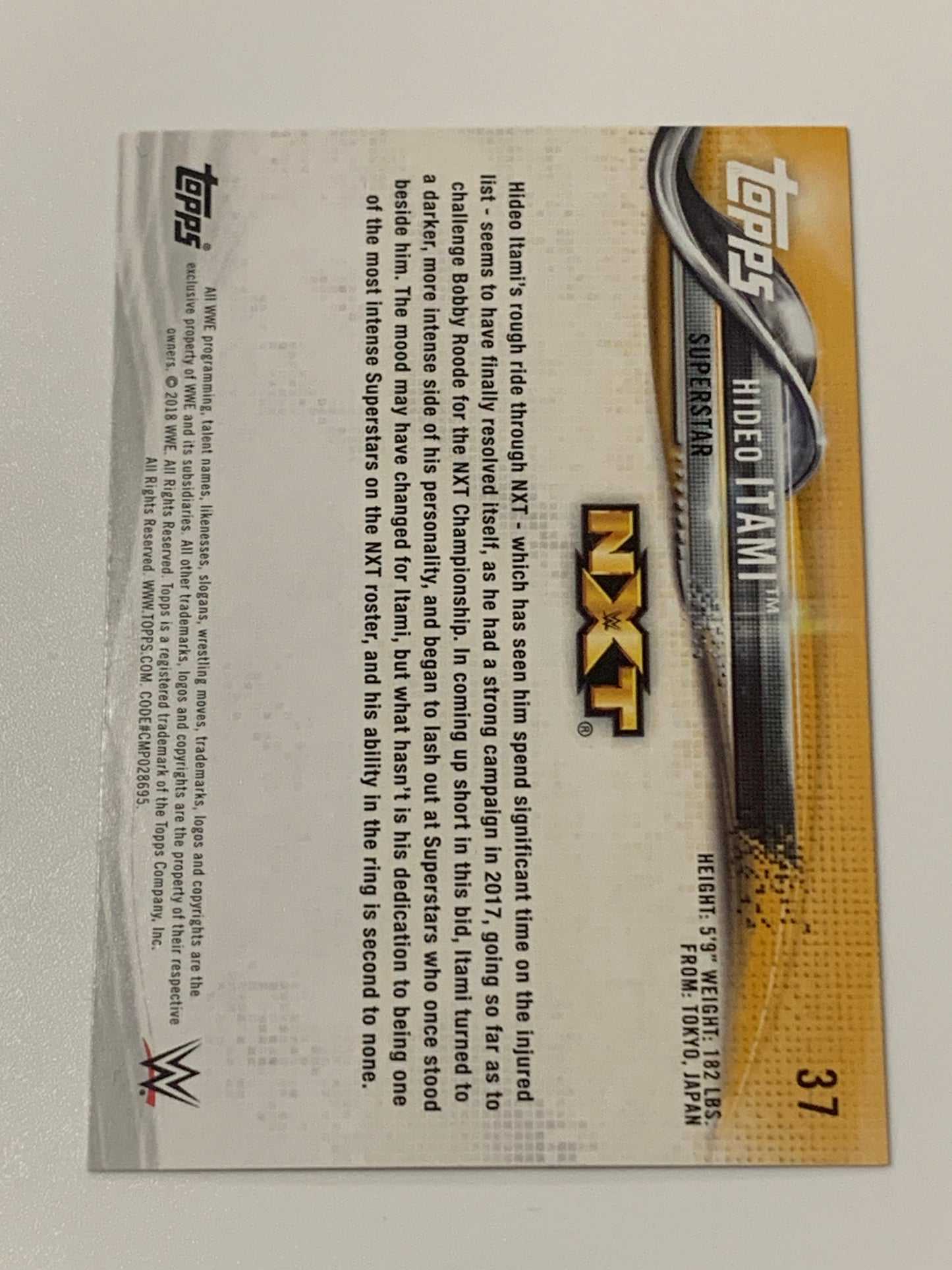 Hideo Itami aka KENTA SIGNED 2018 WWE NXT Topps Card COA