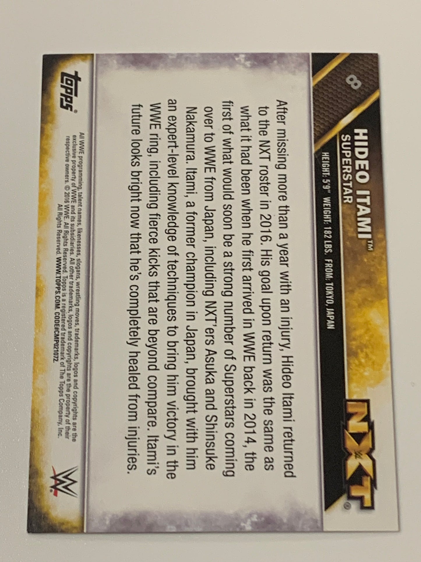Hideo Itami aka KENTA SIGNED 2016 WWE NXT Topps Card COA