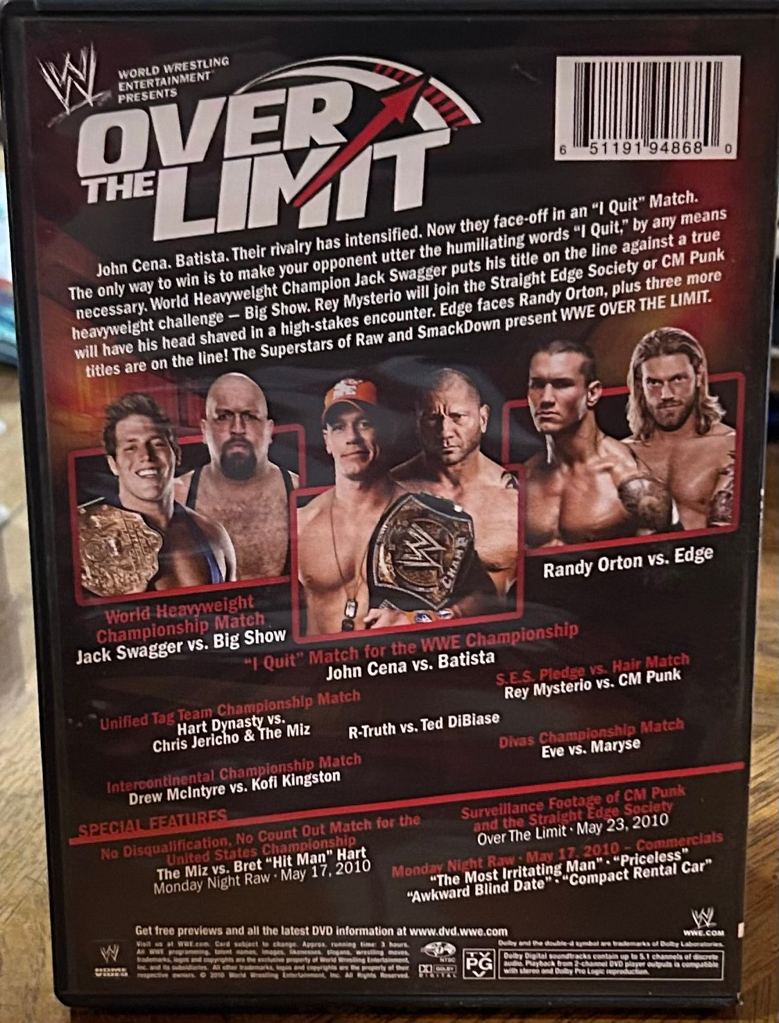 WWE “Over The Limit 2010” DVD (Batista, John Cena, Edge & so much
