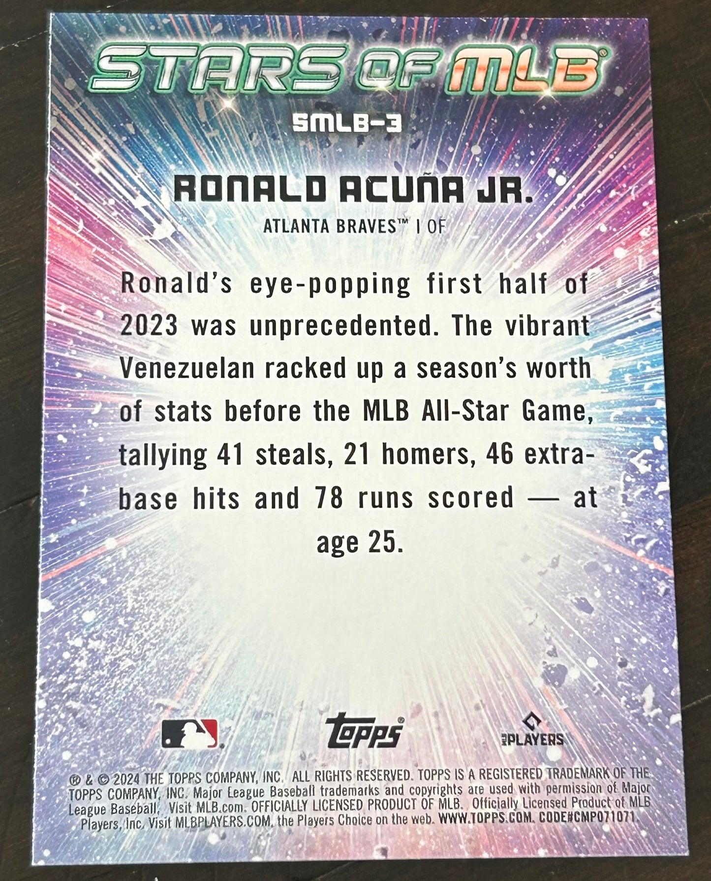 Ronald Acuna 2024 Topps “Stars of MLB” Insert Baseball Card BRAVES
