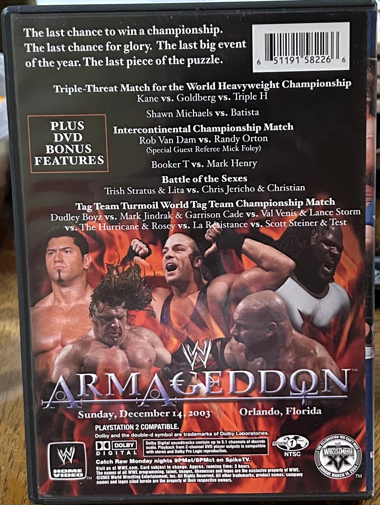 * WWE “Armageddon 2003” DVD (Triple H, RVD, Batista & so much more)
