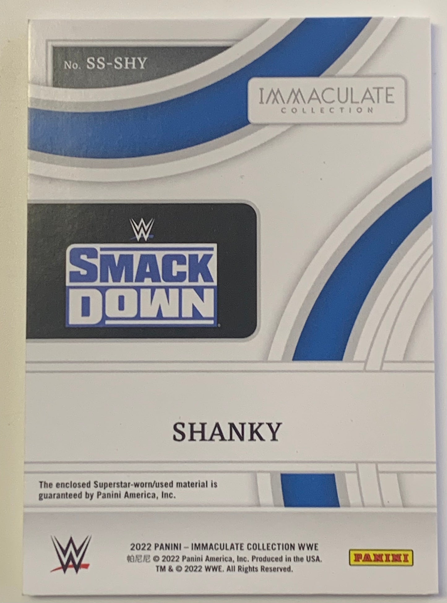 Shanky 2022 WWE Panini Immaculate Collection Rookie Relic #/99 (Only 99 Made)