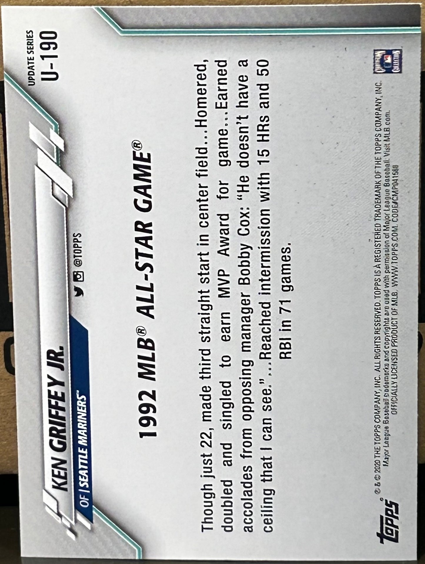 + Ken Griffey jr 2020 Topps Update Card SEATTLE MARINERS