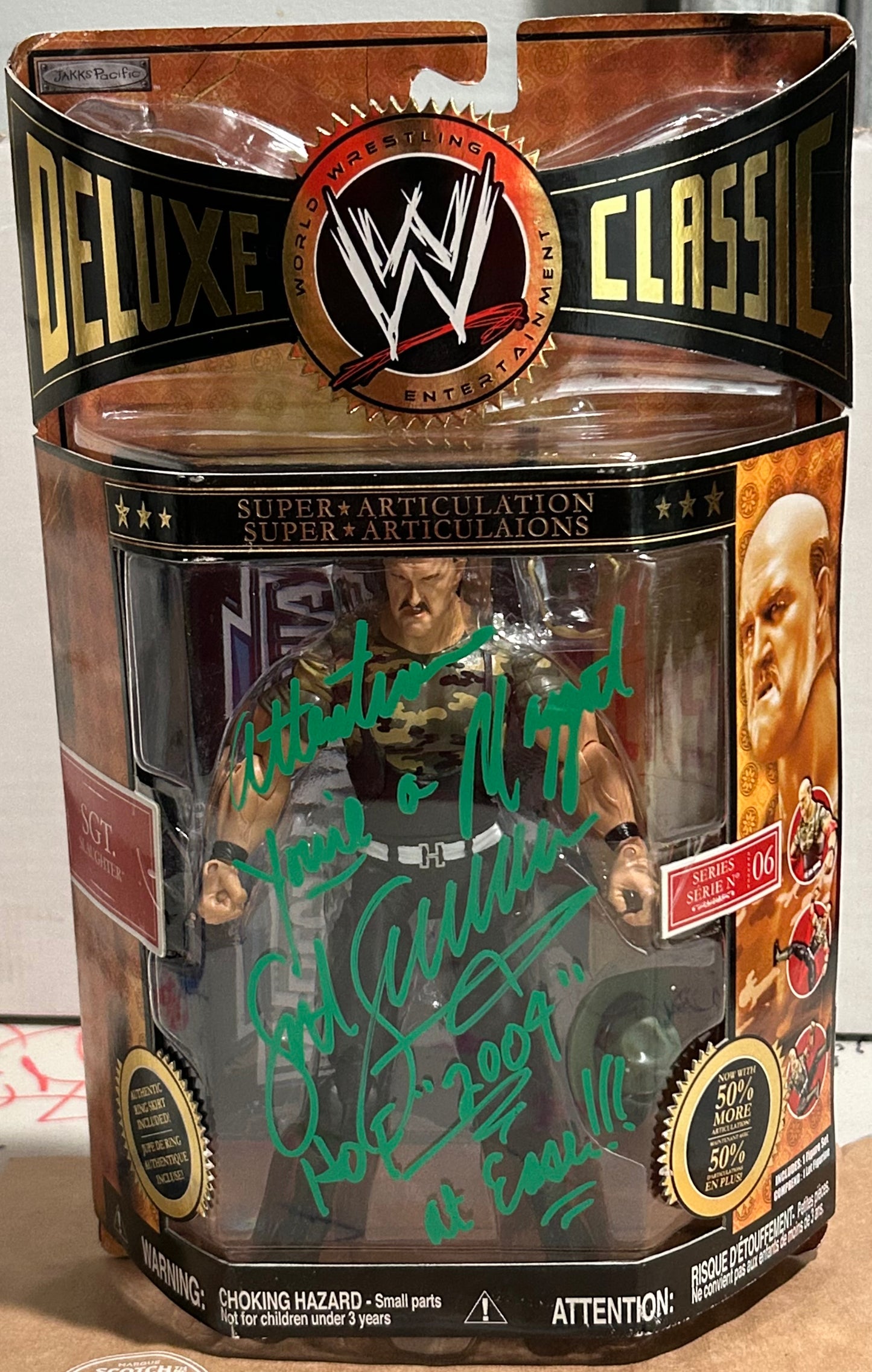 Sgt Slaughter SIGNED & Inscribed WWE Jakks Classic Superstars Classic Superstars Deluxe Action Figure (Beckett COA)