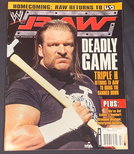 WWE RAW Magazine Nov 2005 Triple H (Double Sided Color Poster of Ashley)