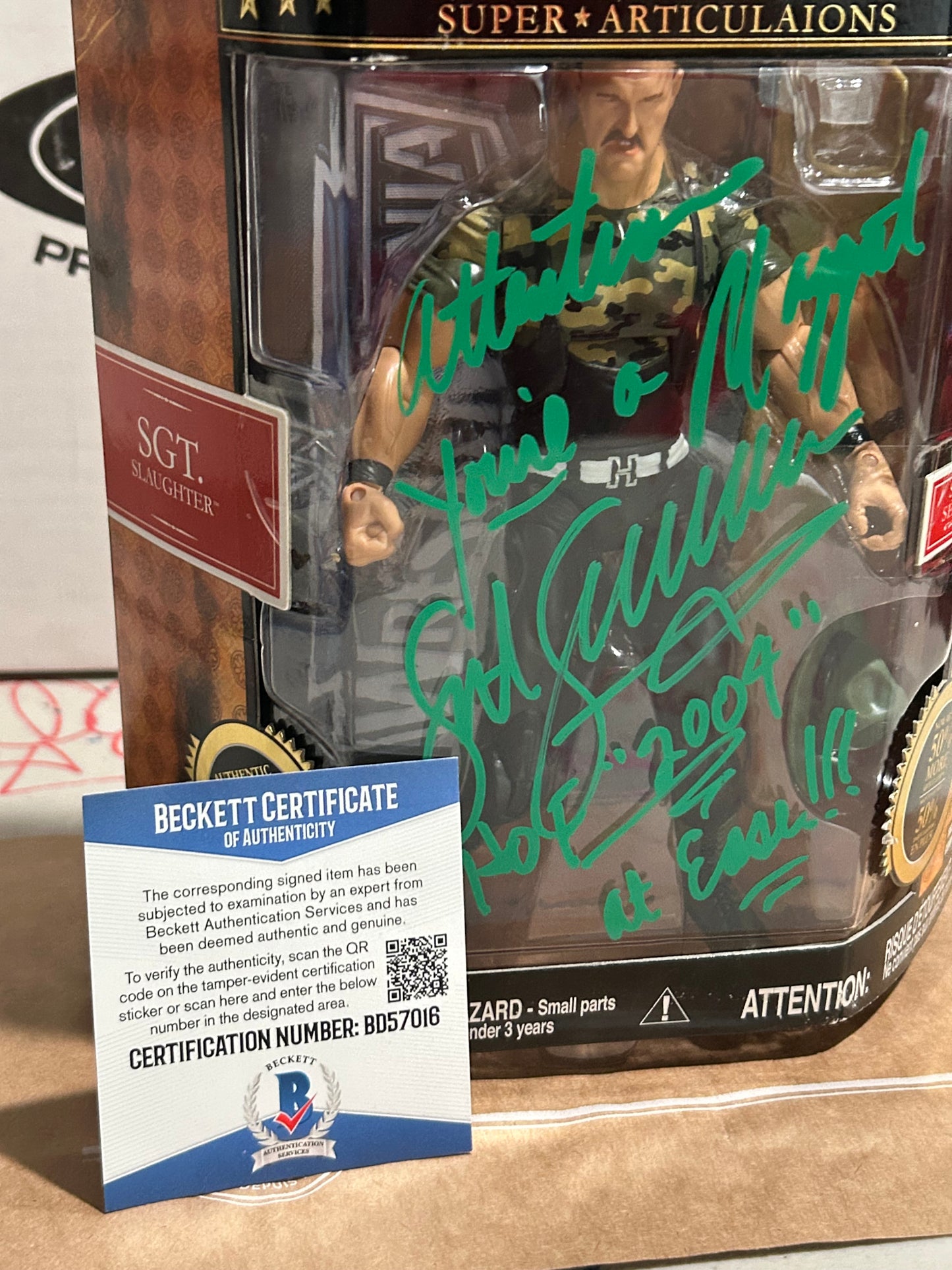 Sgt Slaughter SIGNED & Inscribed WWE Jakks Classic Superstars Classic Superstars Deluxe Action Figure (Beckett COA)