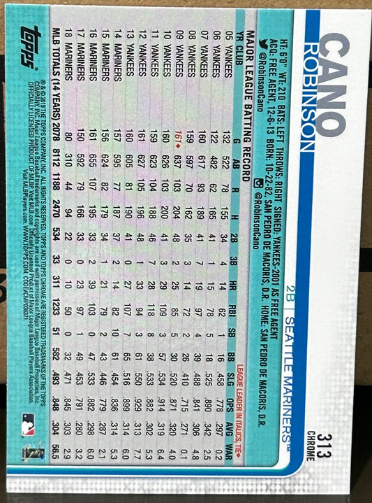 + Robinson Cano 2019 Topps Chrome Sapphire Card MARINERS