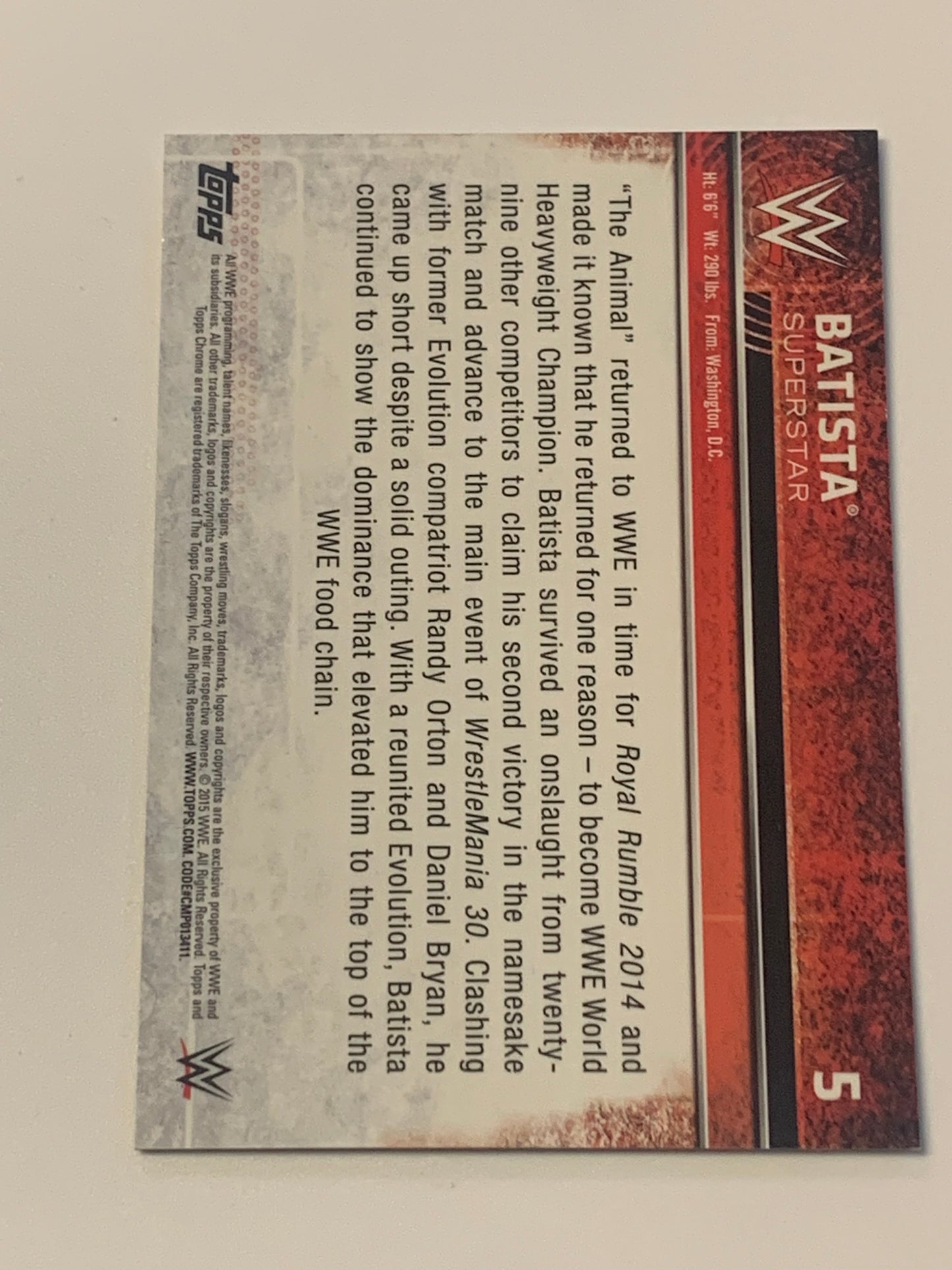 Batista 2015 WWE Topps Chrome X-Fractor Refractor Card 5