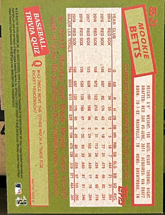 + Mookie Betts 2020 Topps (1985 Anniversary) Card BOSTON REDSOX