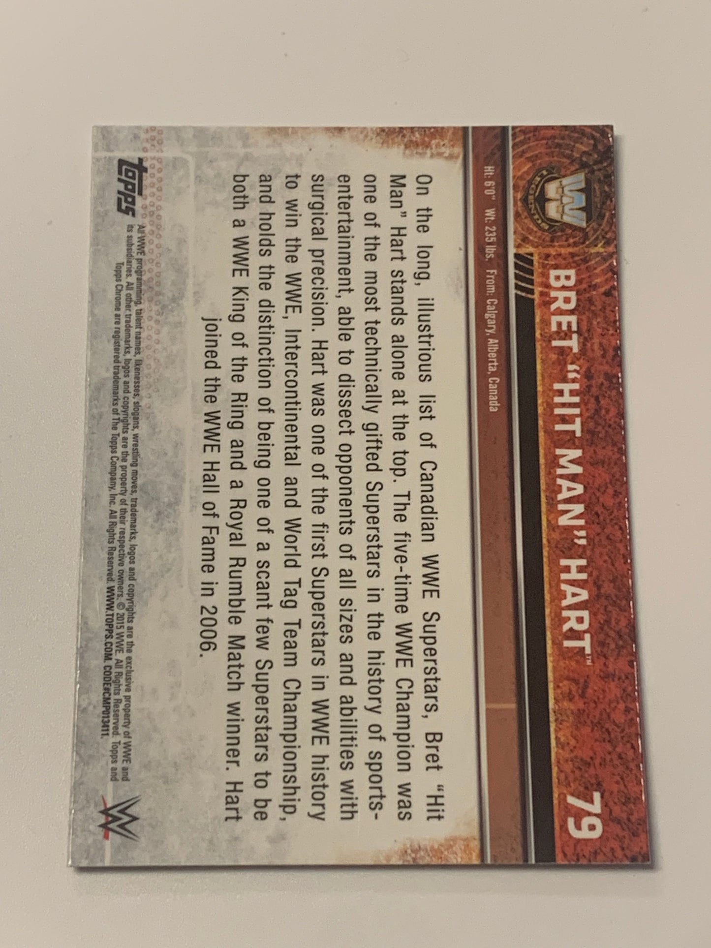 Bret Hart 2015 WWE Topps Chrome Refractor Card