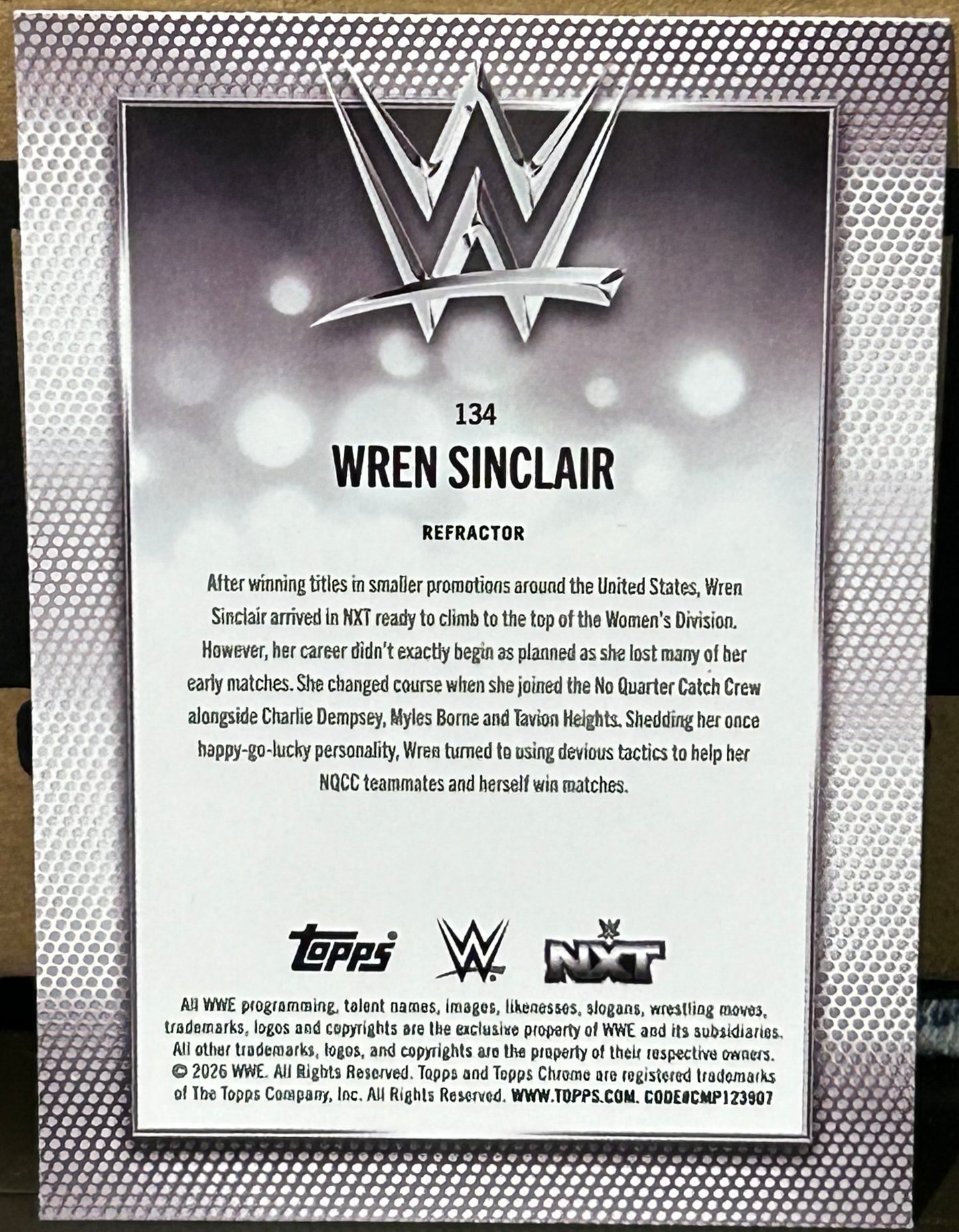 + Wren Sinclair 2026 NXT WWE Topps Chrome Silver REFRACTOR Card