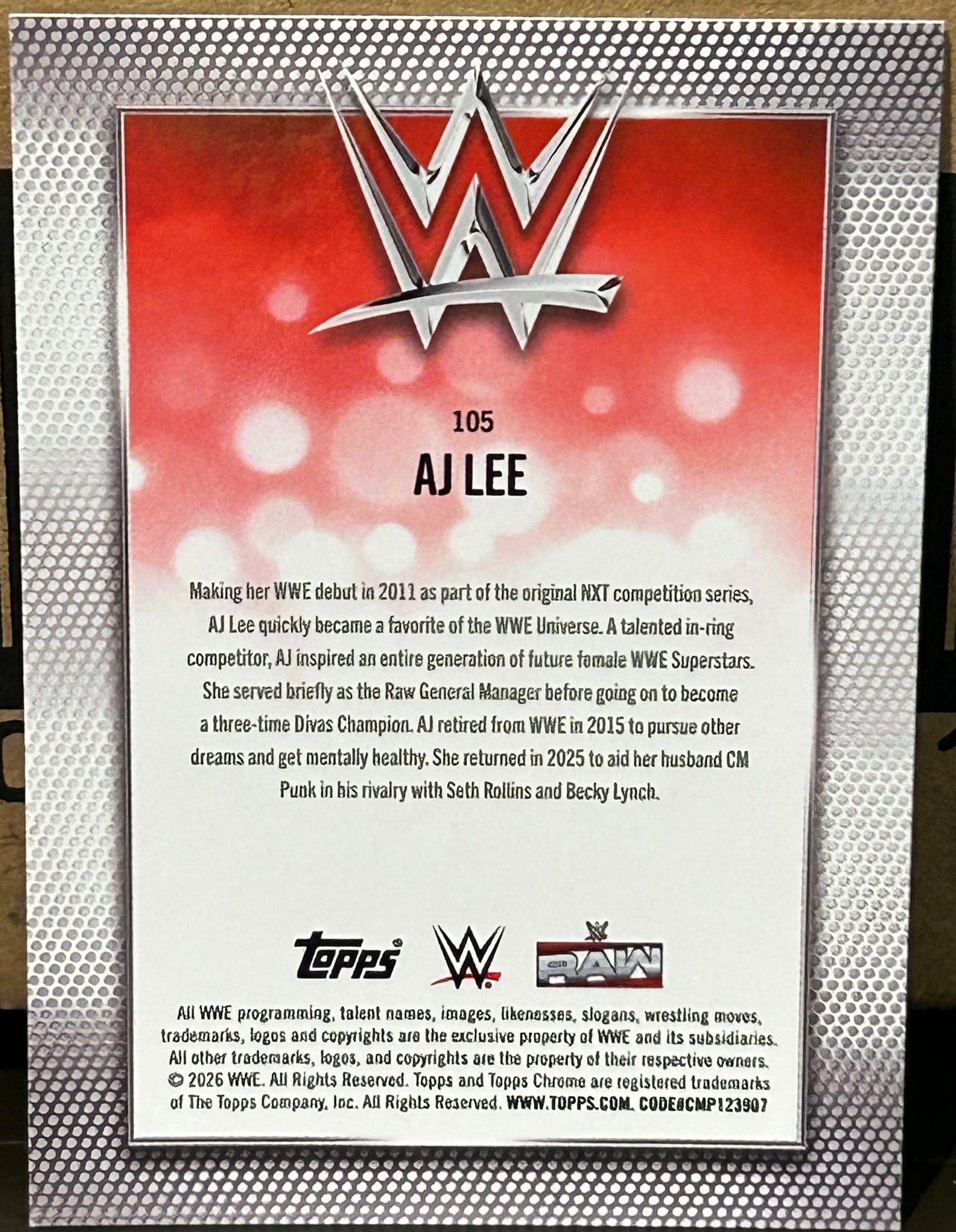 + AJ Lee 2026 WWE Topps Chrome Card