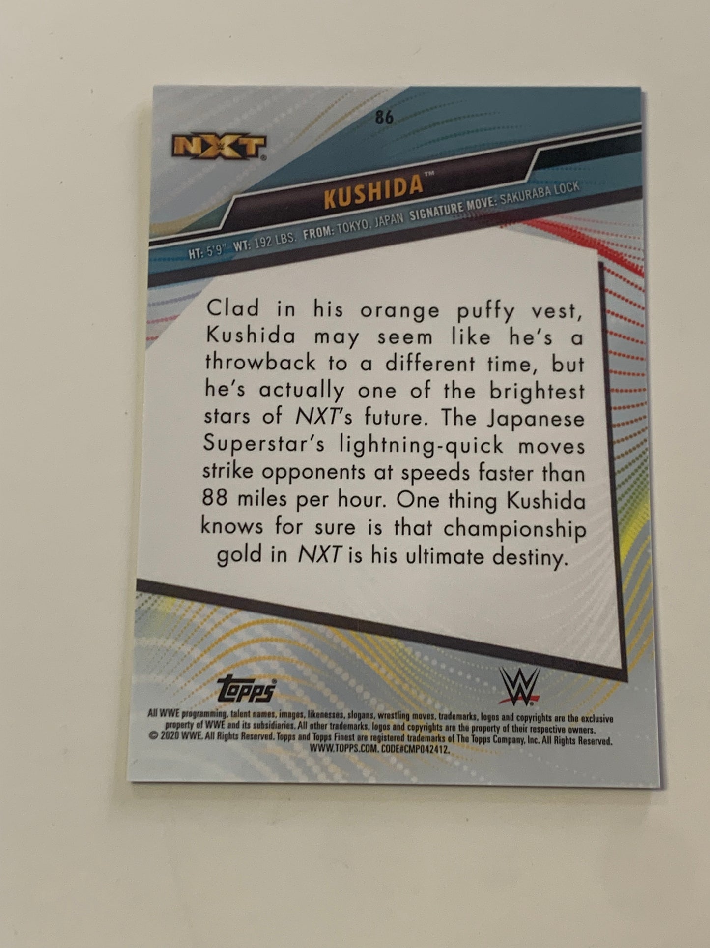 Kushida 2020 WWE Topps Finest Signed RC Blue Refractor #59/150