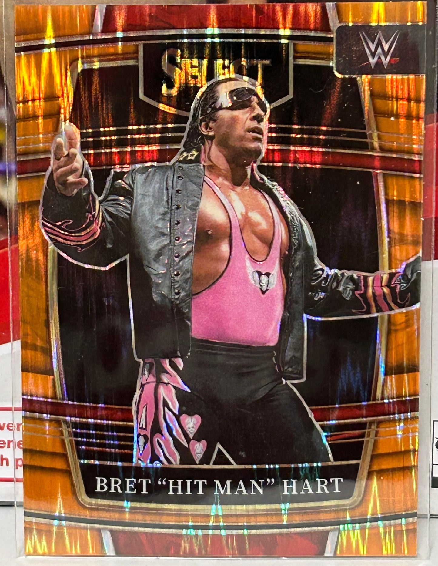 Bret Hart 2022 WWE Panini Select Orange Wave Prizm Card