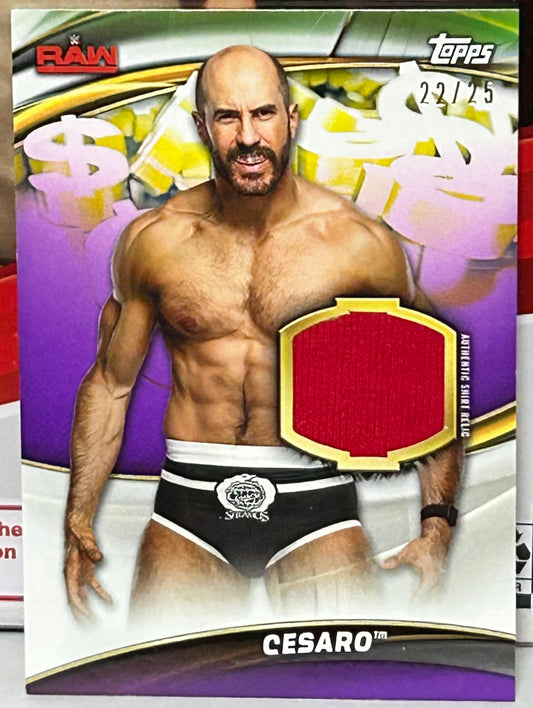 Cesaro WWE Topps 2019 Money In The Bank Purple Shirt Relic Card #/25