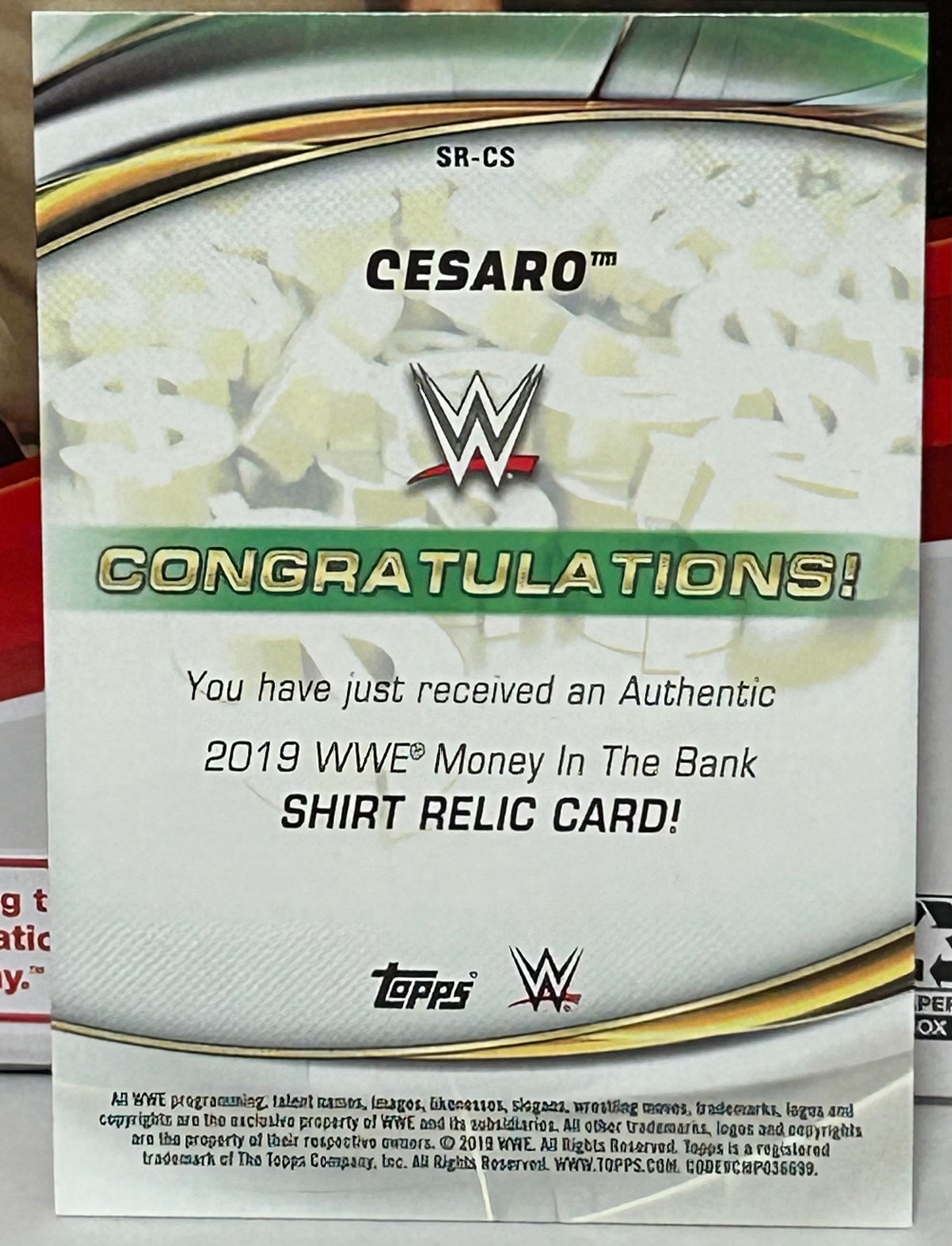 Cesaro WWE Topps 2019 Money In The Bank Purple Shirt Relic Card #/25