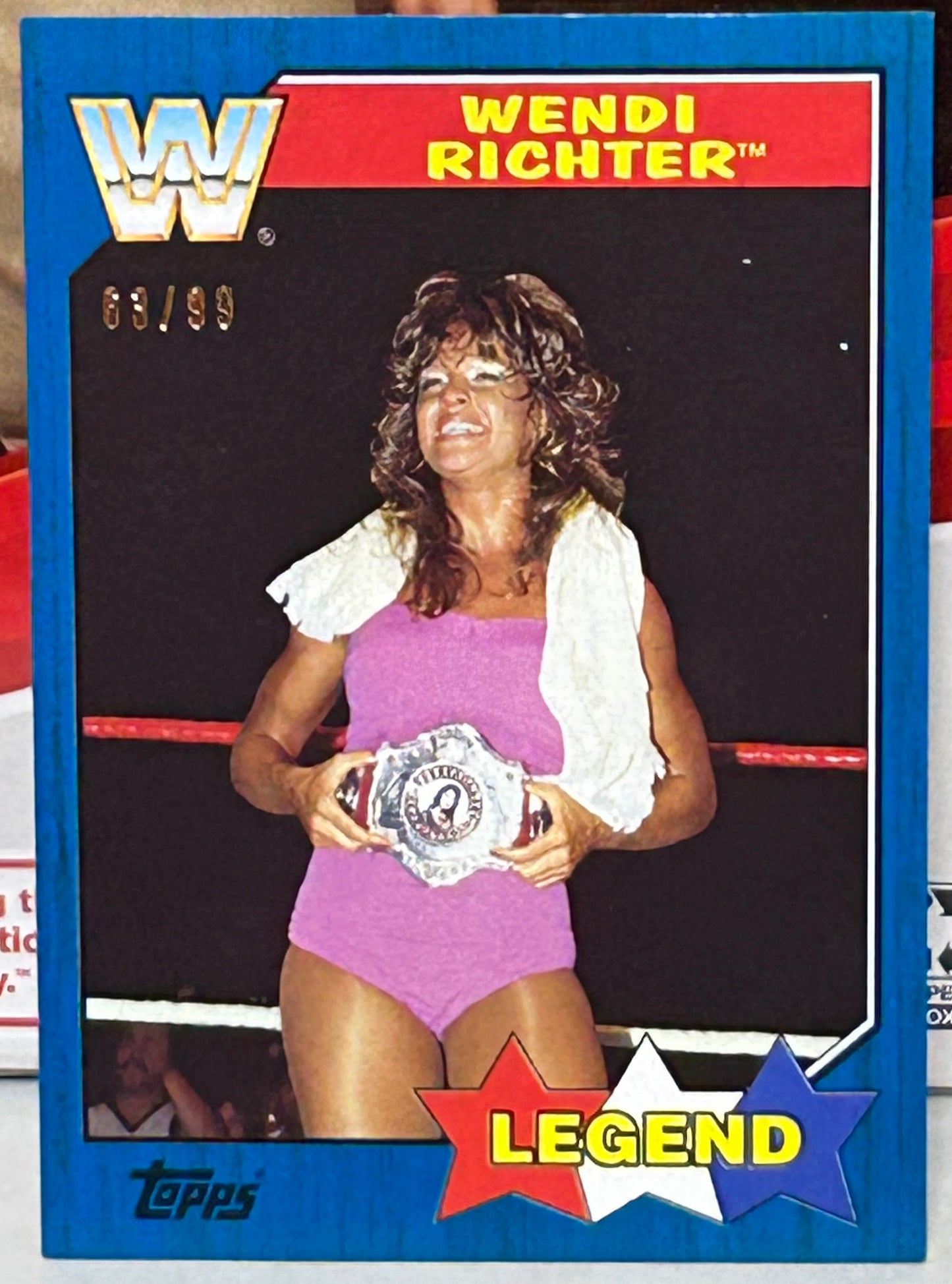 Wendi Richter 2017 WWE Topps Heritage Blue Parallel #/99 (Only 99 Made)