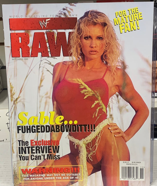 WWE RAW Magazine Nov 1998 SABLE (Red Hot Double Sided Poster Jaqueline)