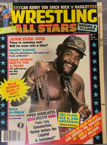 Wrestling All Stars Magazine April 1986 JYD (Full Color Poster of Ric Flair, Arn & Ole Anderson Inside)