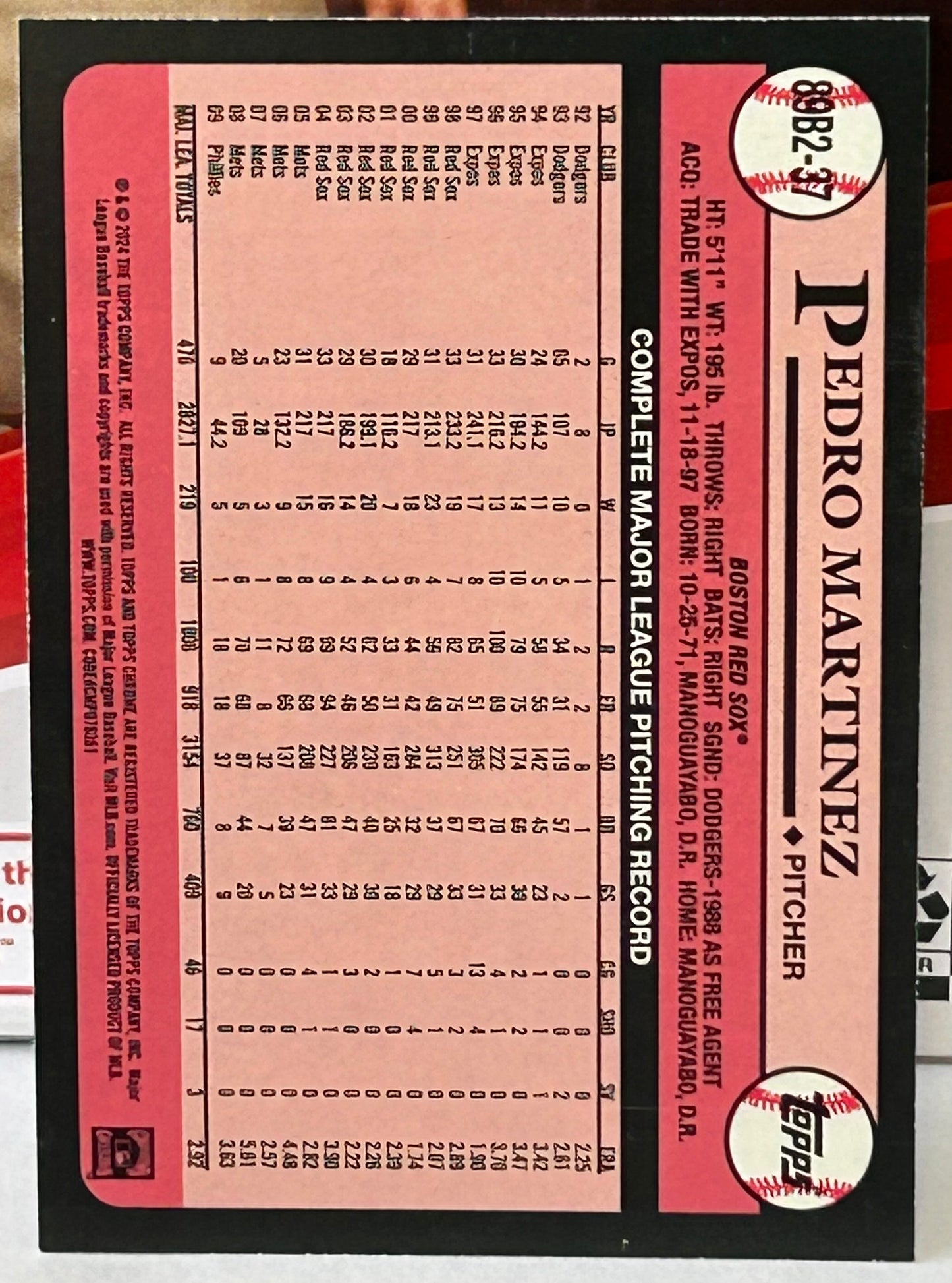 Pedro Martinez 2024 Topps 1989 Topps 35th Anniversary Insert Foil Card RED SOX