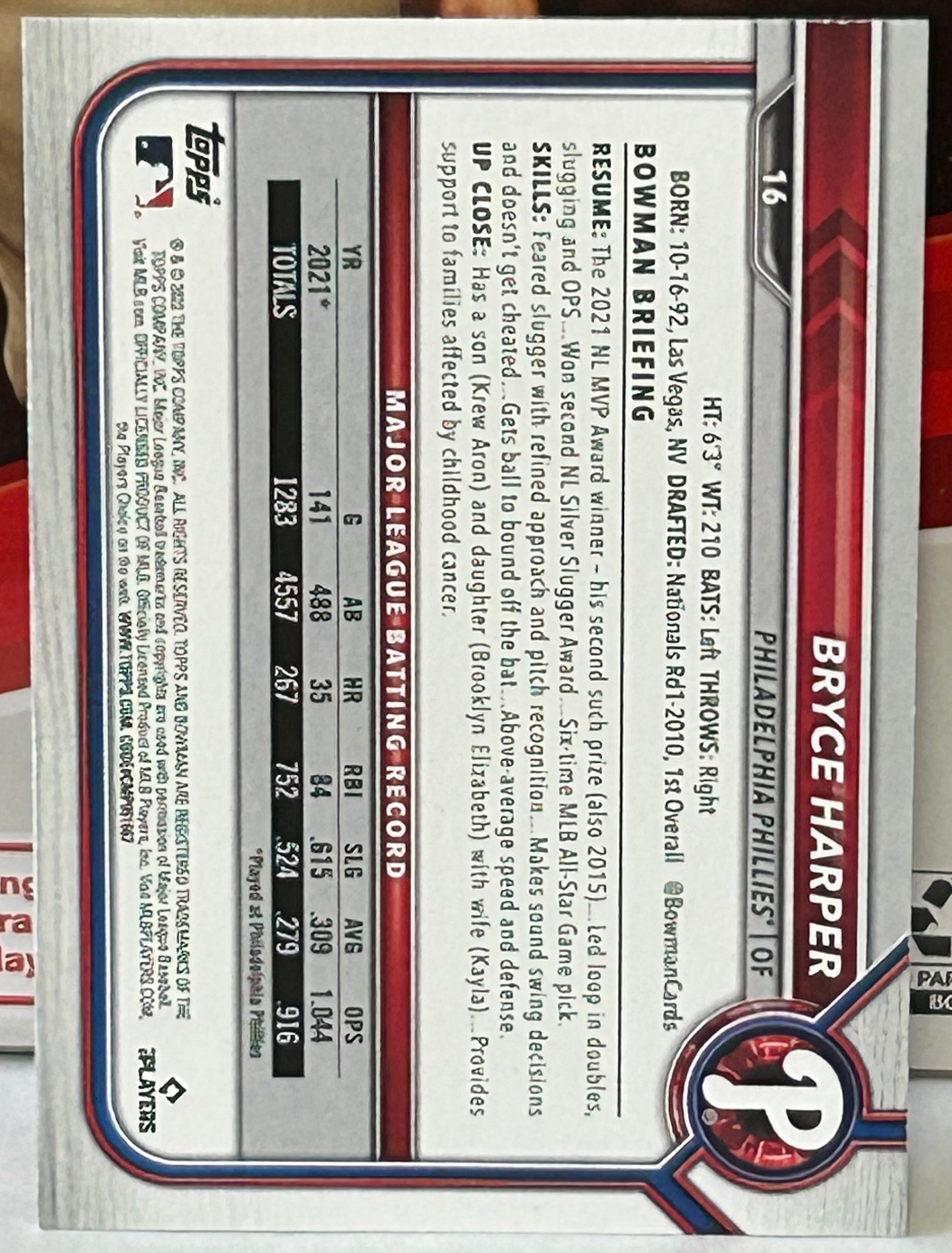 Bryce Harper 2022 Topps Bowman Baseball Card