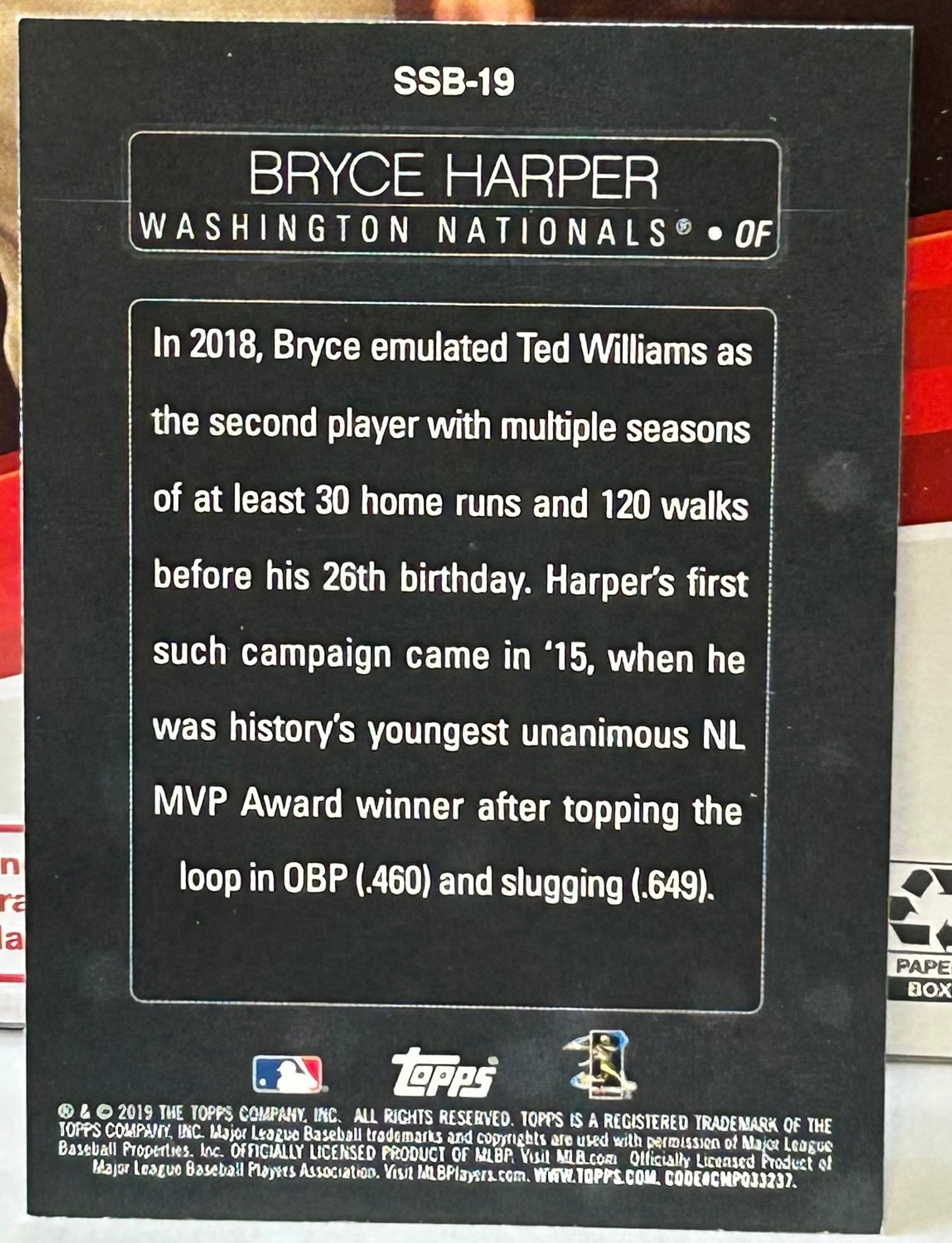 Bryce Harper 2018 Topps “Stars of The Game” Insert Card NATIONALS