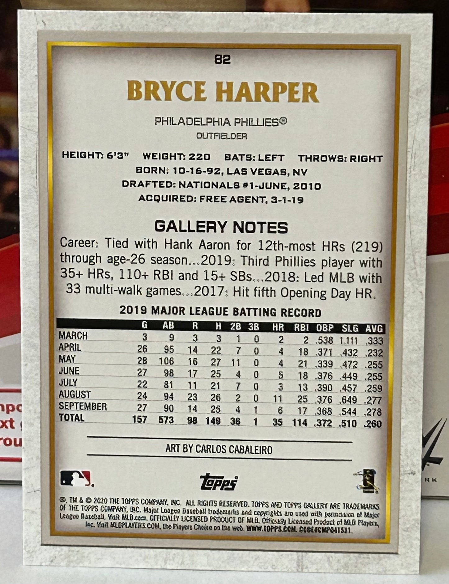 Bryce Harper 2020 Topps Gallery Baseball Card PHILLIES