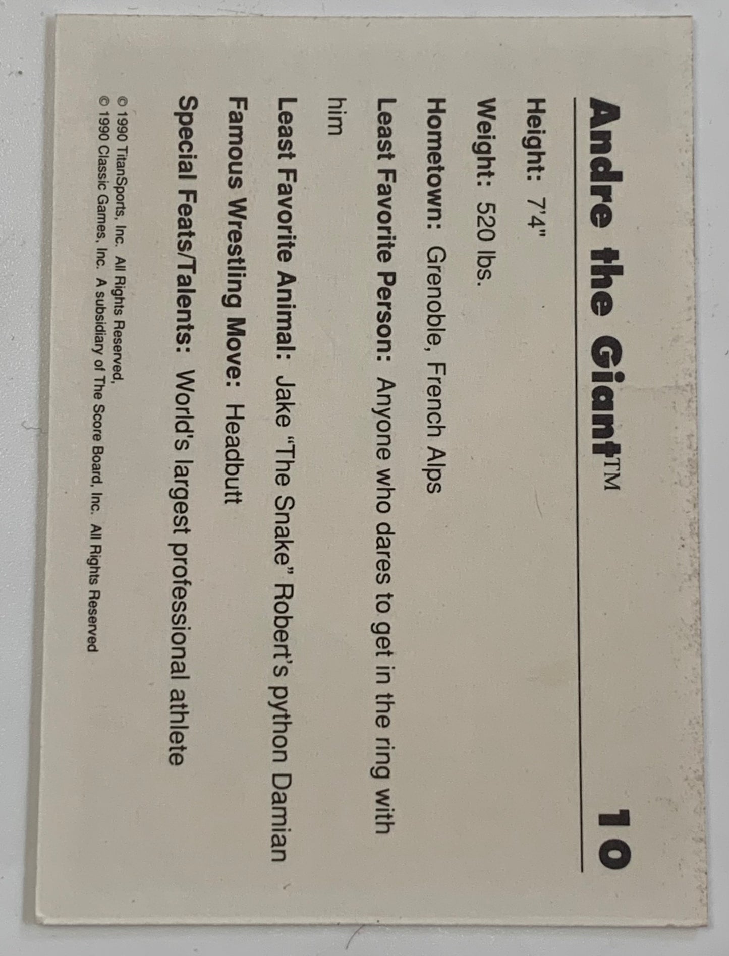 Andre The Giant 1990 WWF WWE Classic Card