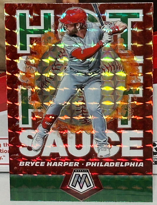 Bryce Harper 2021 Panini Mosaic “Hot Sauce” Green Prizm Insert Card PHILLIES