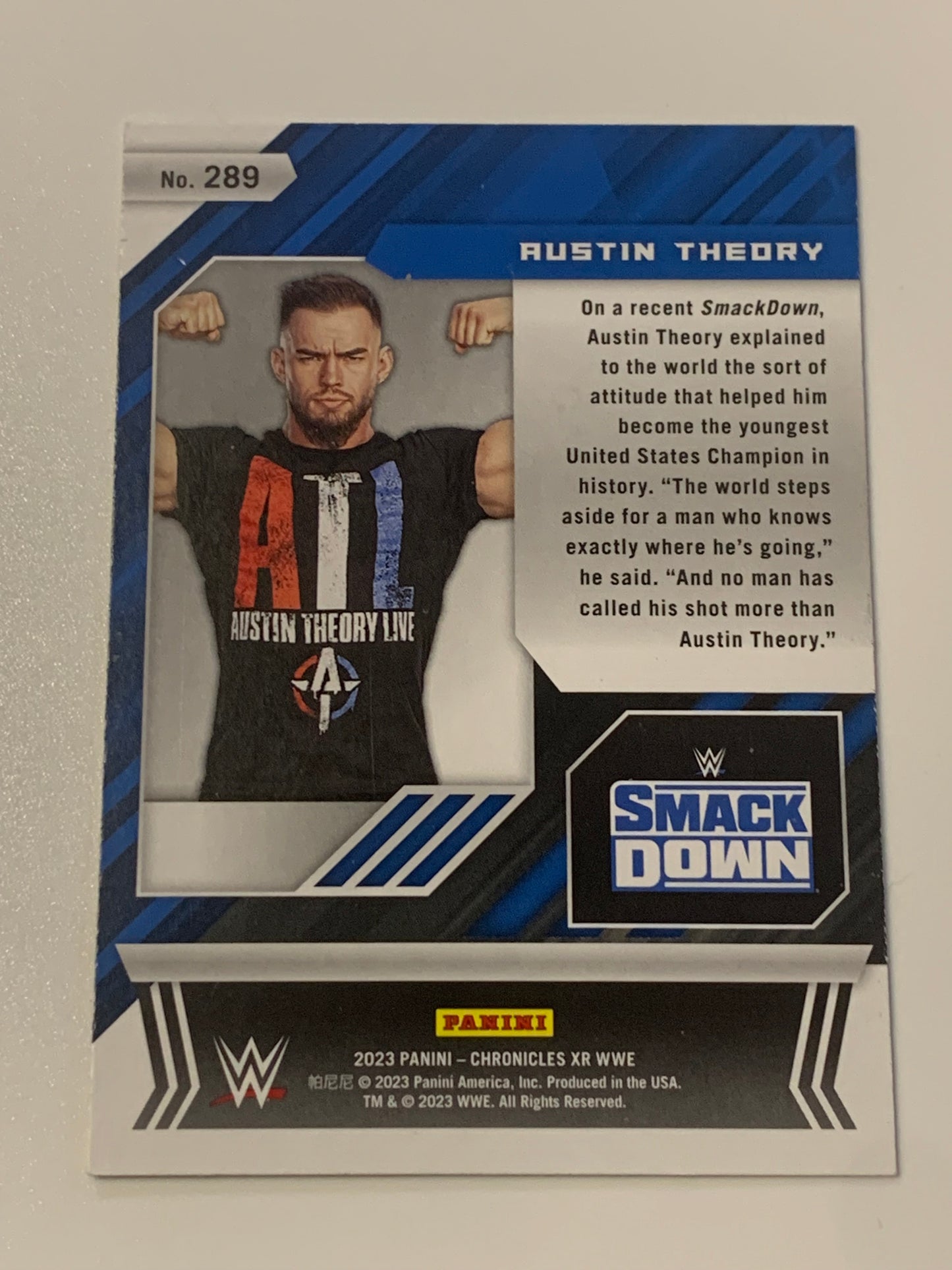 Austin Theory 2023 WWE Panini Chronicles XR Card