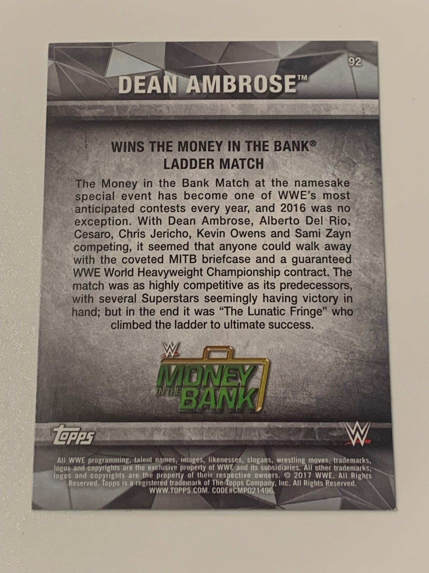 Dean Ambrose 2017 WWE Topps Card