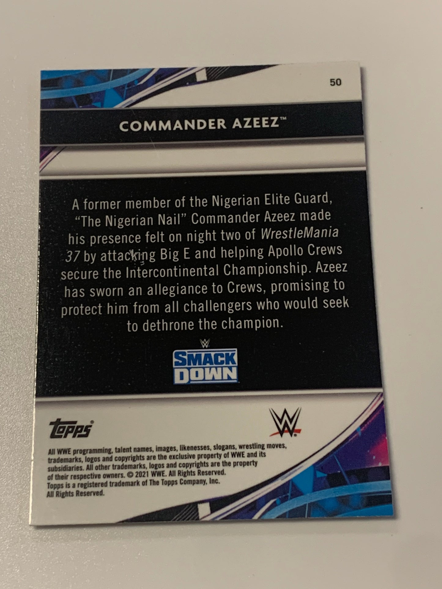 Commander Azeez SIGNED 2021 WWE Topps Finest RC (Comes w/COA)!!!