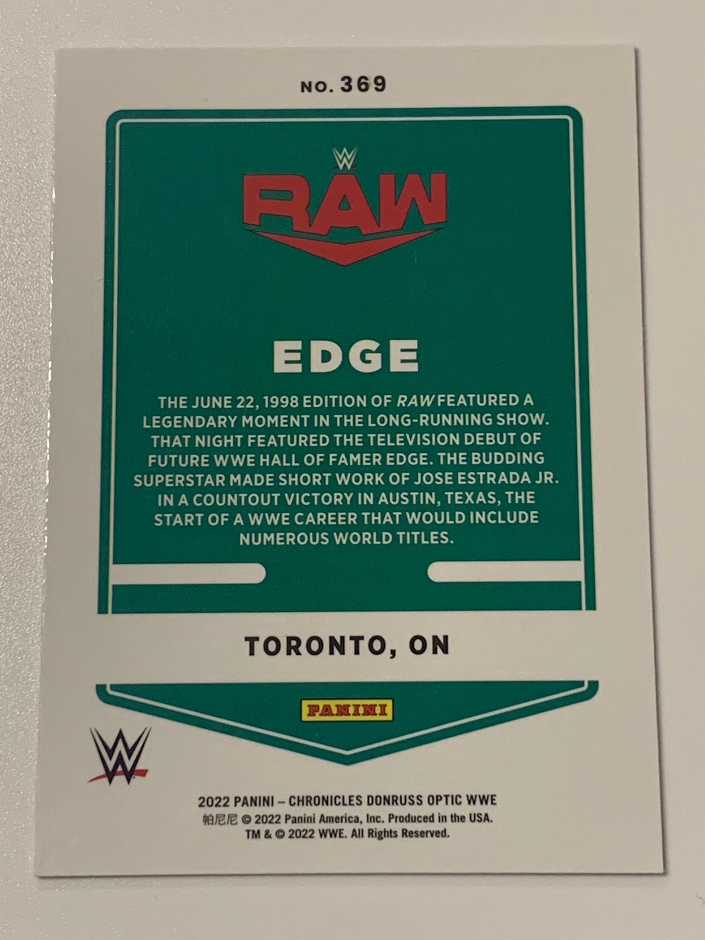Edge 2022 WWE Panini Chronicles Donruss Optic