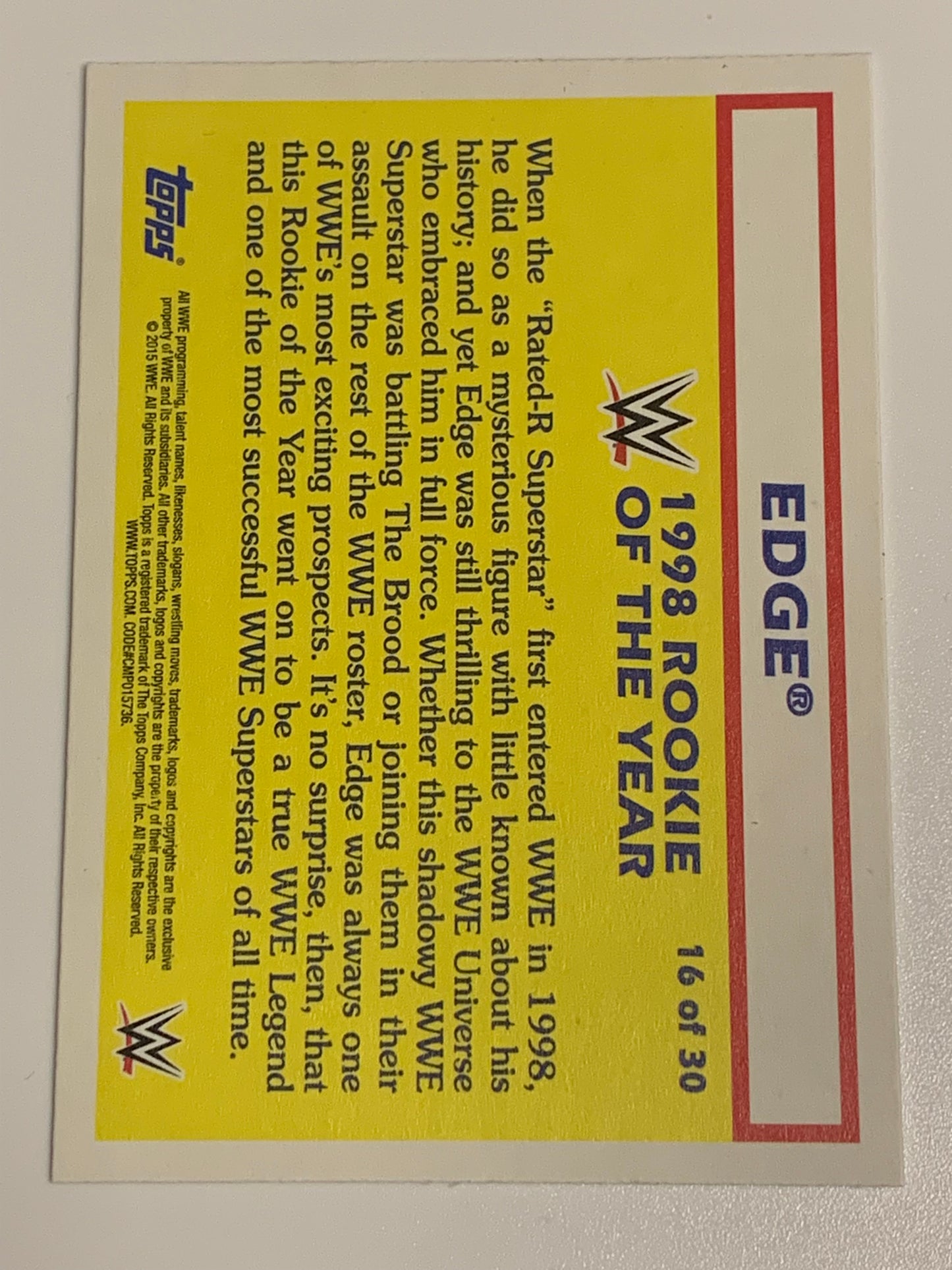 Edge 2015 WWE Topps Heritage “Rookie of The Year” Insert