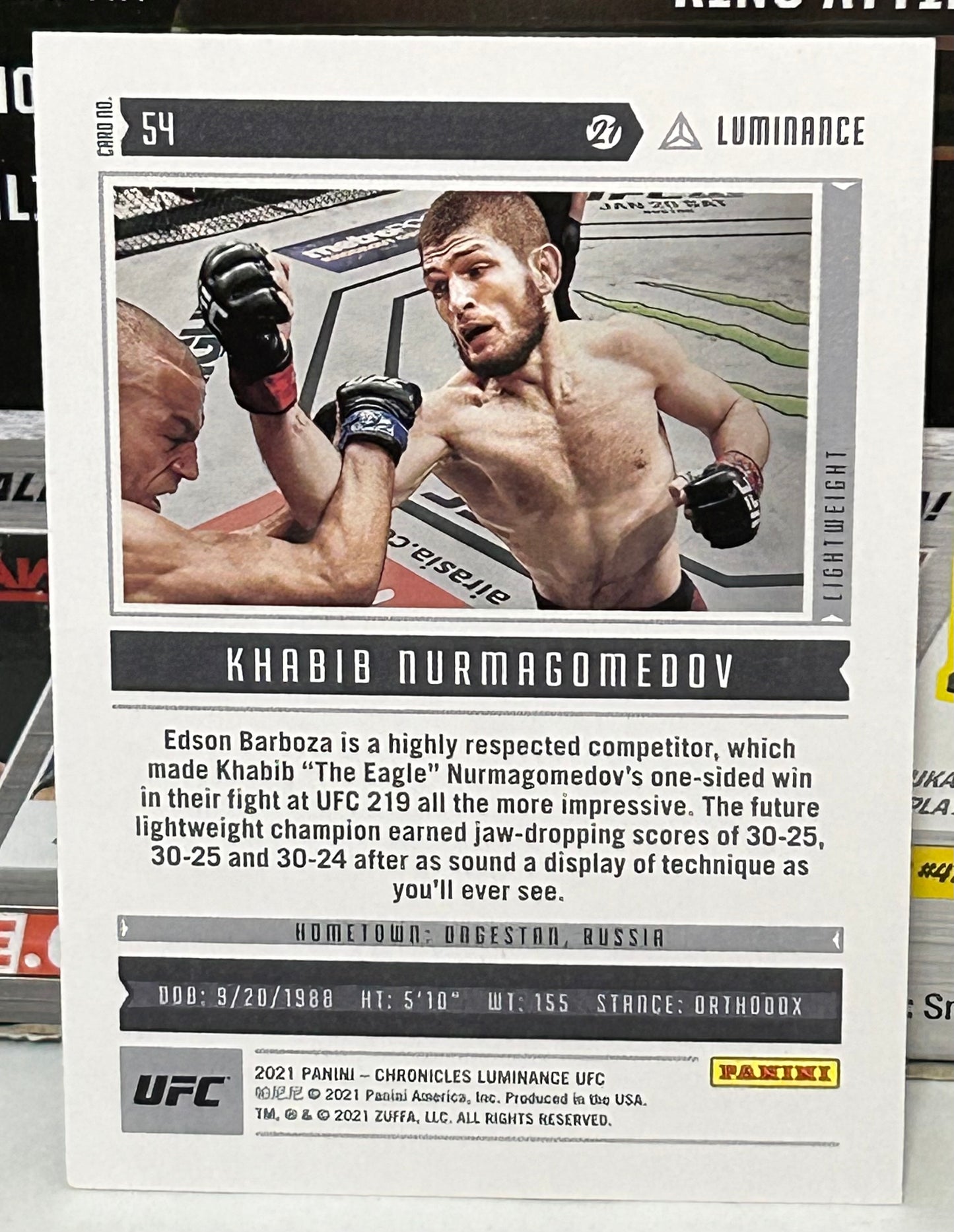Khabib Nurmagomedov 2021 UFC Panini Chronicles Luminance Card